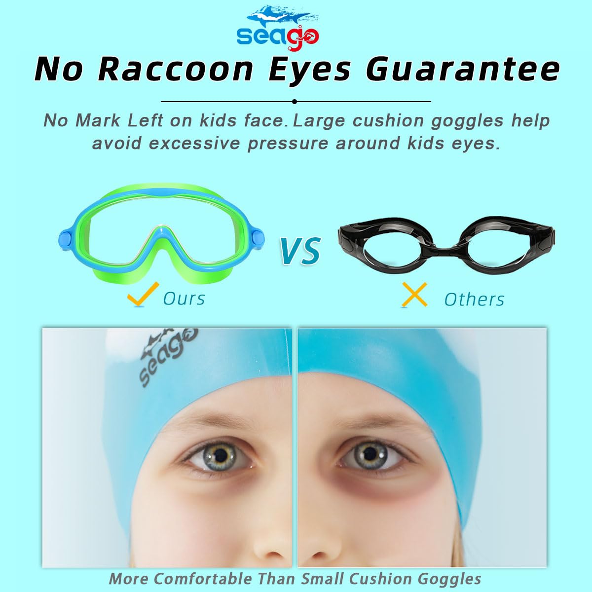Seago Swim Goggles 2 Pack Anti-Fog Anti-UV Wide View Swimming Goggles for Kids 3-15