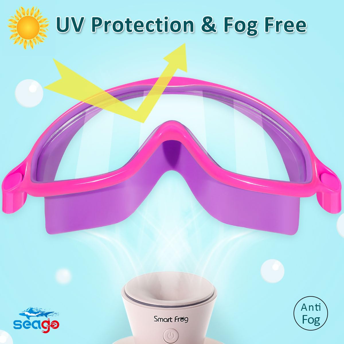 Seago Swim Goggles 2 Pack Anti-Fog Anti-UV Wide View Swimming Goggles for Kids 3-15