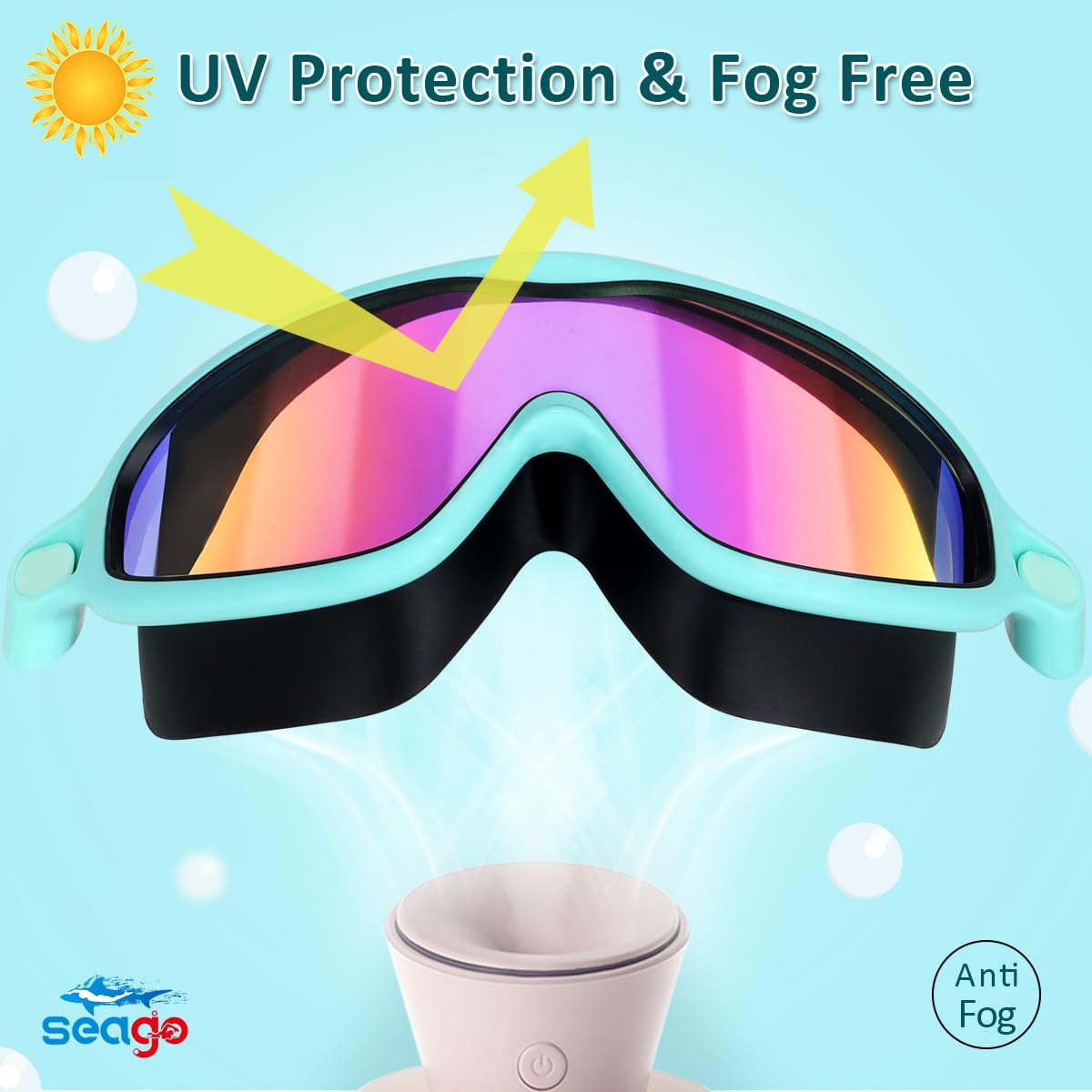 Seago Swim Goggles 2 Pack Anti-Fog Anti-UV Wide View Swimming Goggles for Kids 3-15