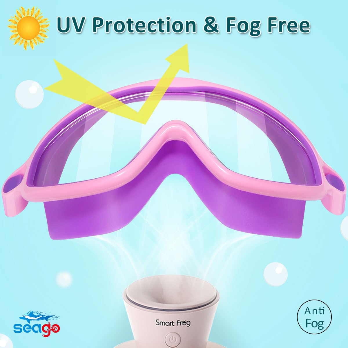 Seago Swim Goggles 2 Pack Anti-Fog Anti-UV Wide View Swimming Goggles for Kids 3-15