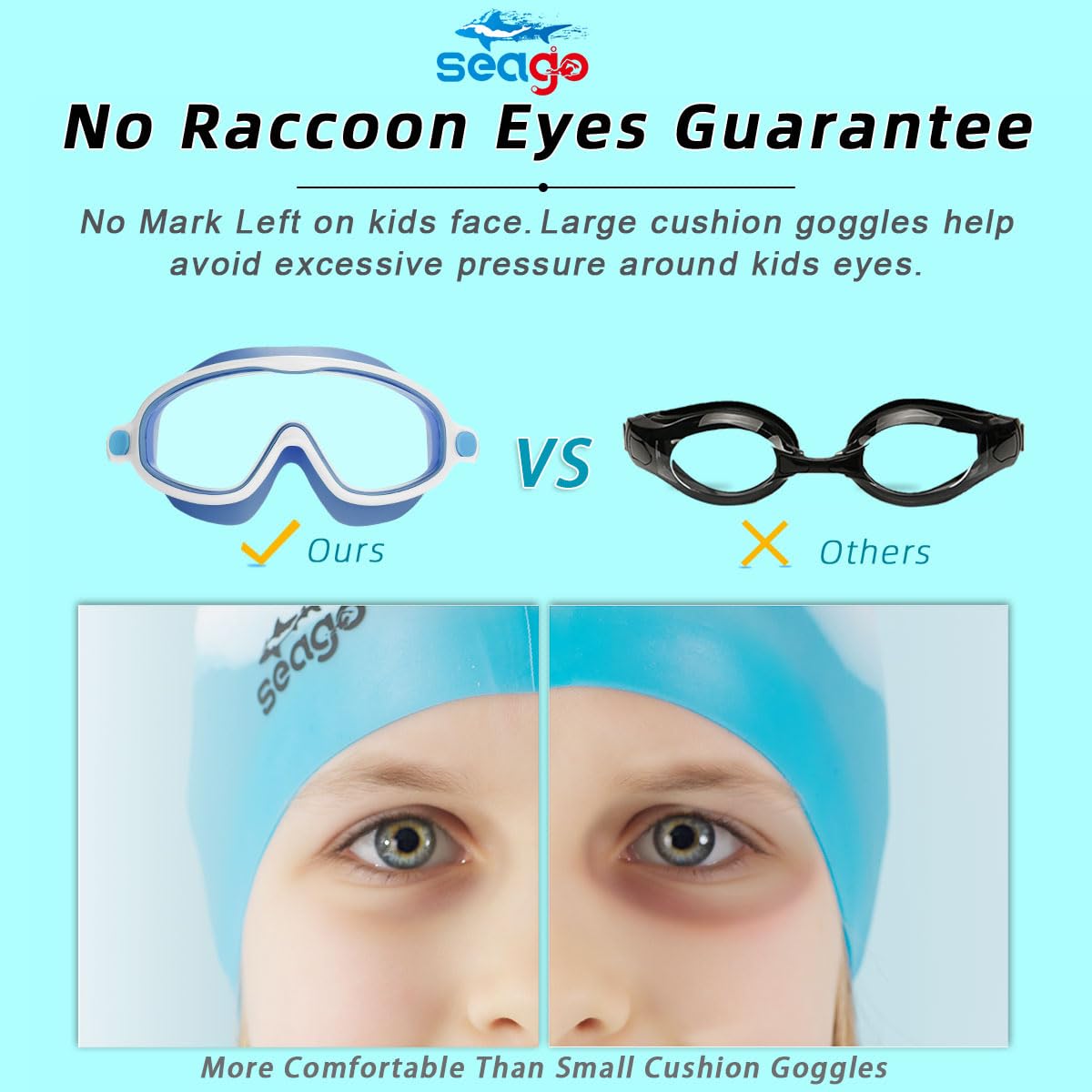 Seago Swim Goggles 2 Pack Anti-Fog Anti-UV Wide View Swimming Goggles for Kids 3-15