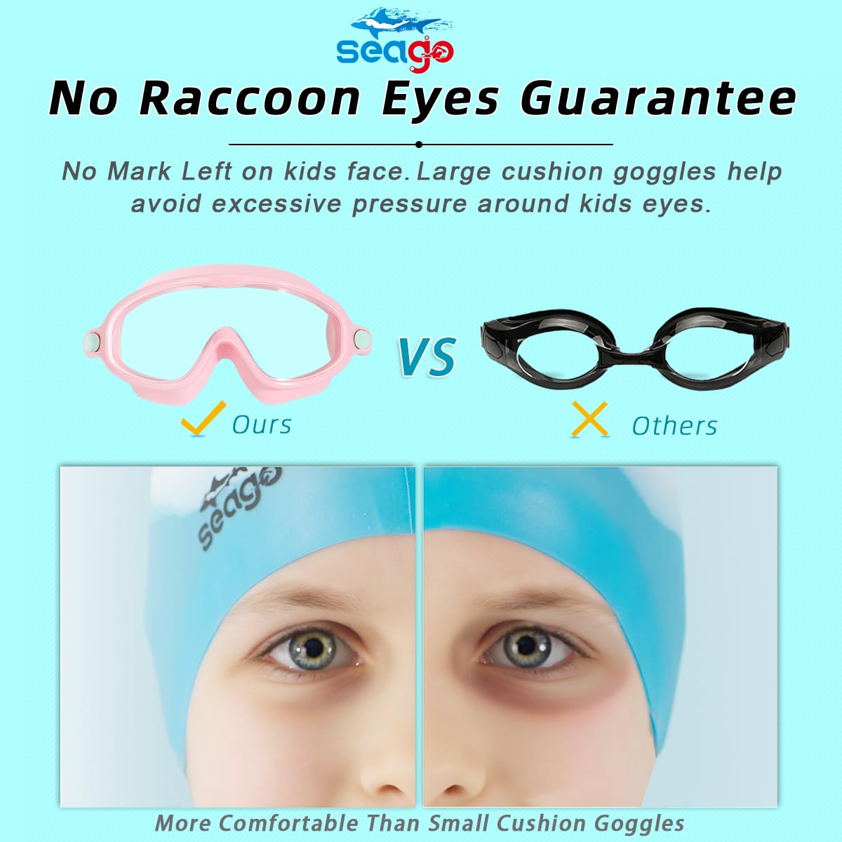 Seago Swim Goggles 2 Pack Anti-Fog Anti-UV Wide View Swimming Goggles for Kids 3-15