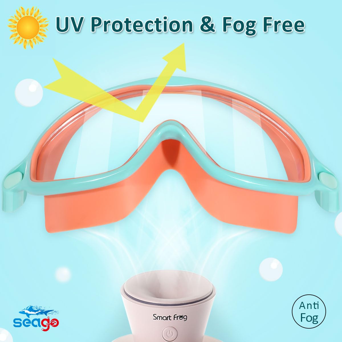 Seago Swim Goggles 2 Pack Anti-Fog Anti-UV Wide View Swimming Goggles for Kids 3-15