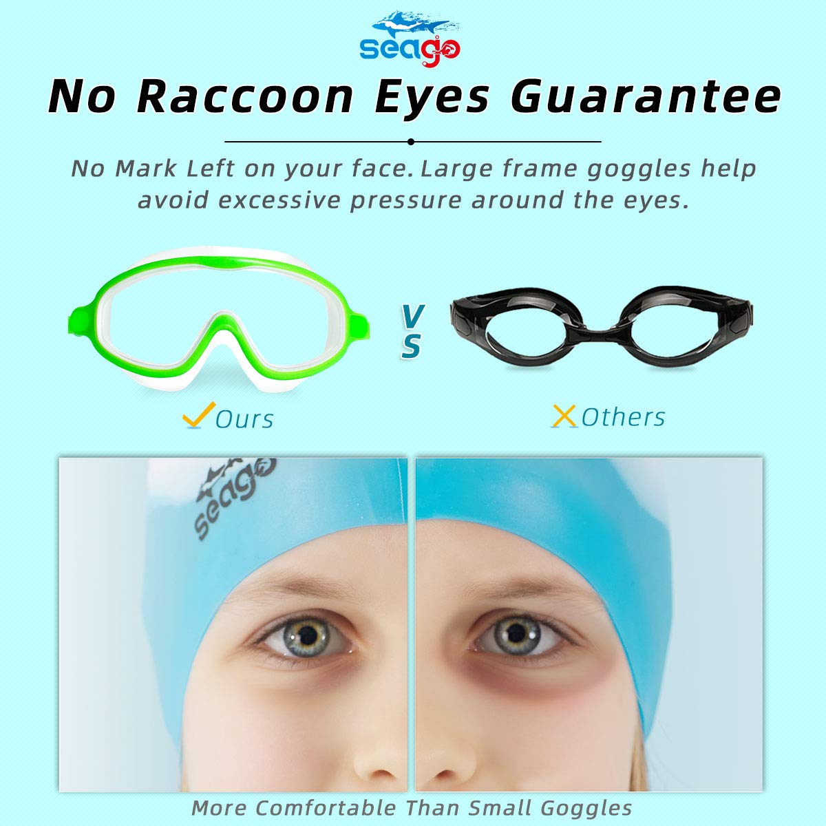 Seago Swim Goggles 2 Pack Anti-Fog Anti-UV Wide View Swimming Goggles for Kids 3-15