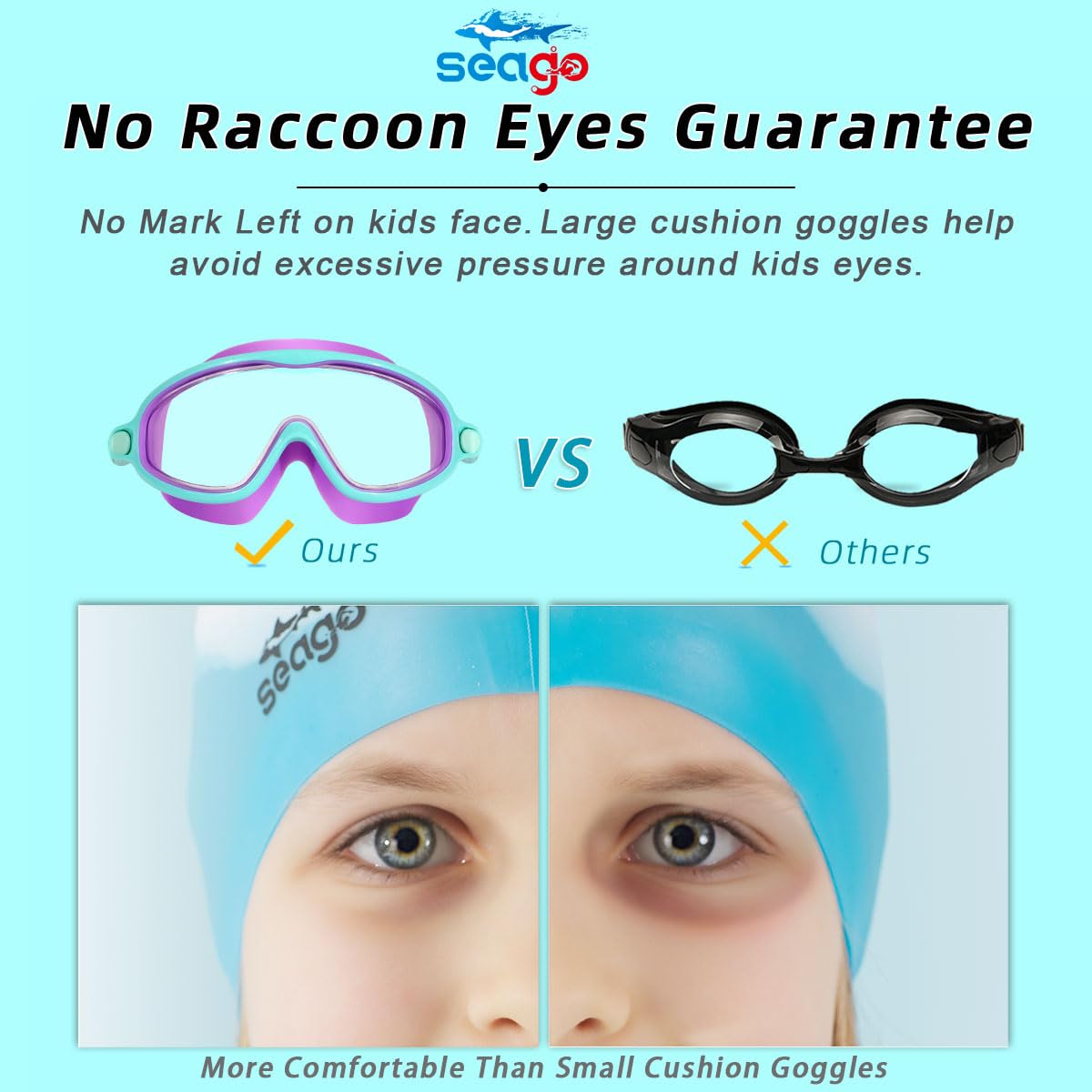 Seago Swim Goggles 2 Pack Anti-Fog Anti-UV Wide View Swimming Goggles for Kids 3-15