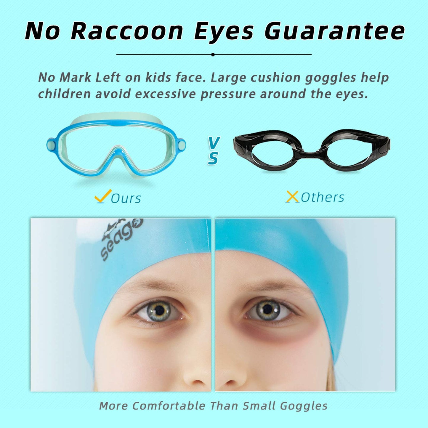 Seago Swim Goggles 2 Pack Anti-Fog Anti-UV Wide View Swimming Goggles for Kids 3-15