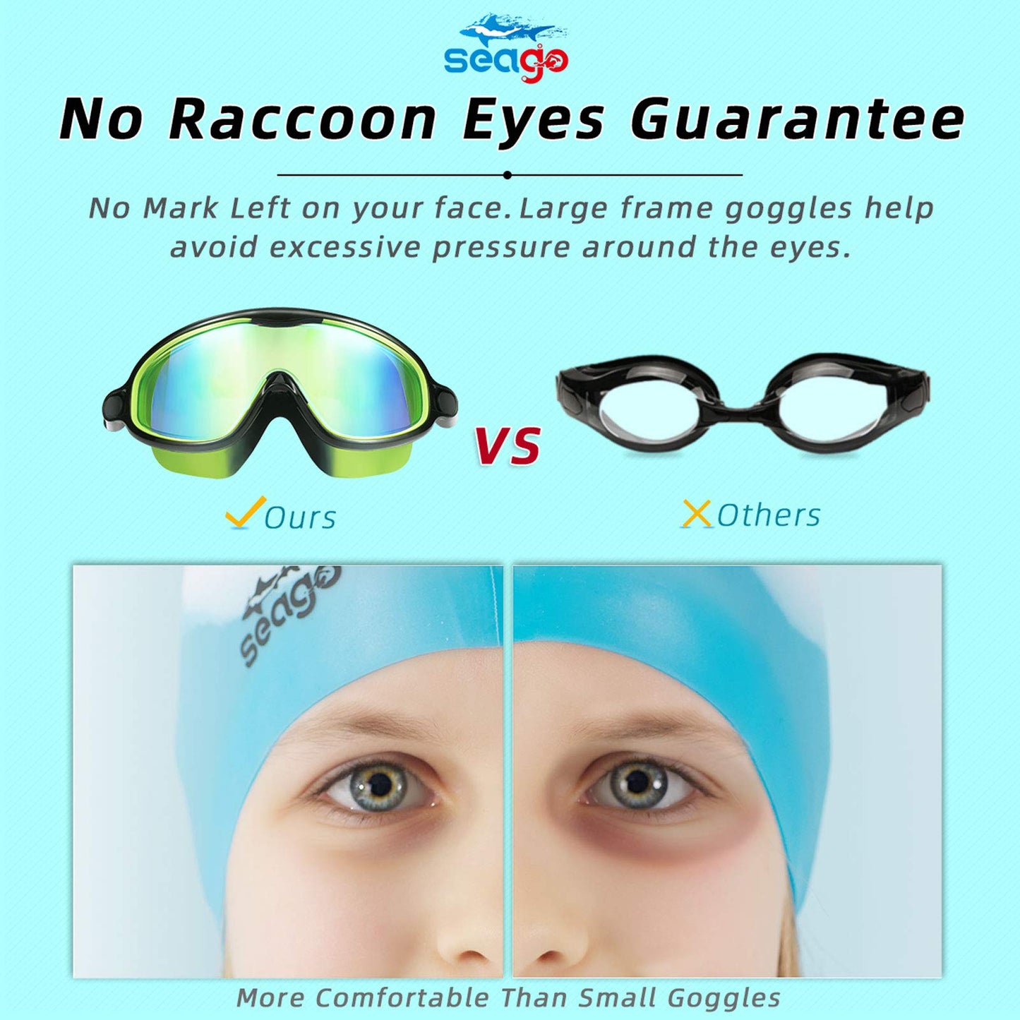 Seago Swim Goggles 2 Pack Anti-Fog Anti-UV Wide View Swimming Goggles for Kids 3-15