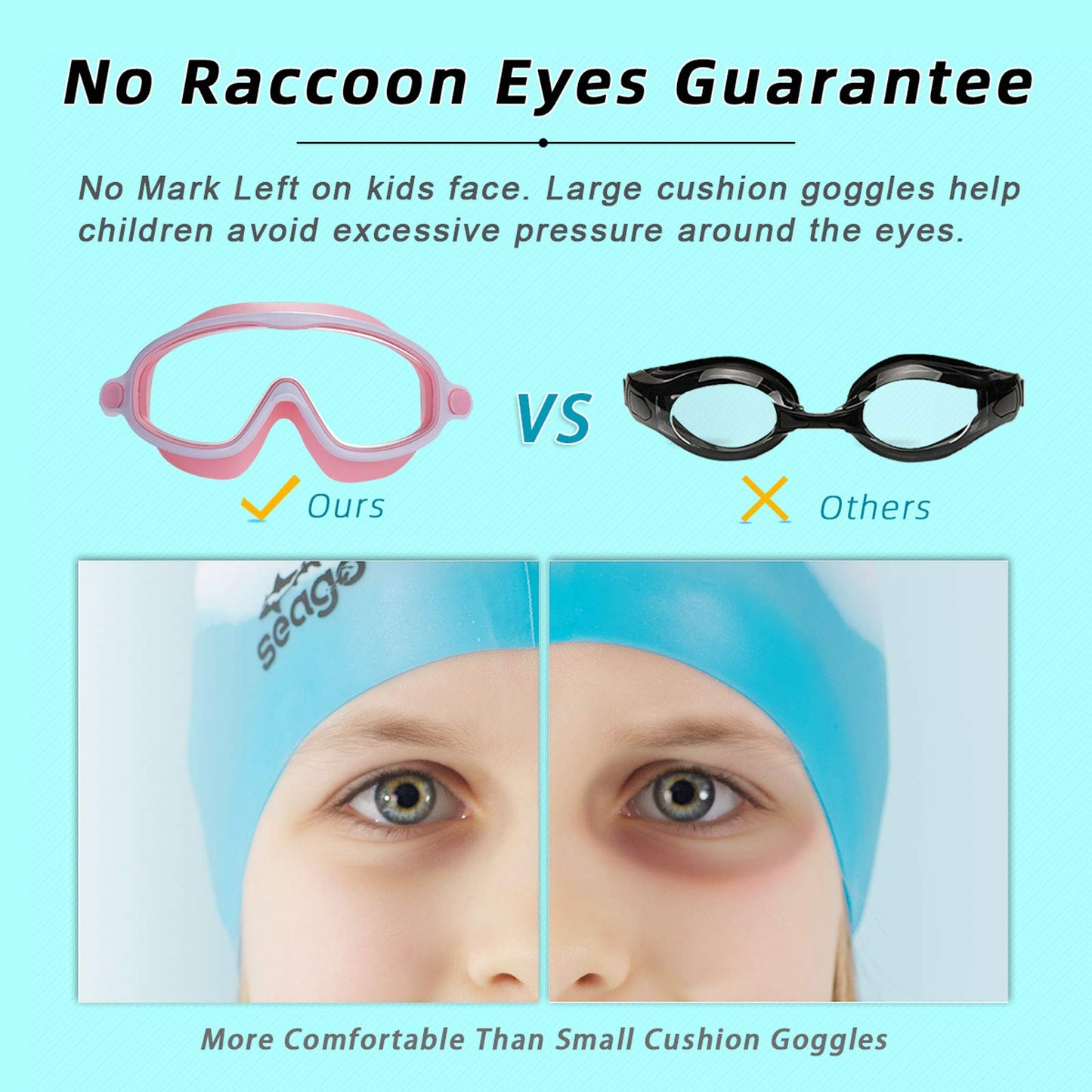 Seago Swim Goggles 2 Pack Anti-Fog Anti-UV Wide View Swimming Goggles for Kids 3-15