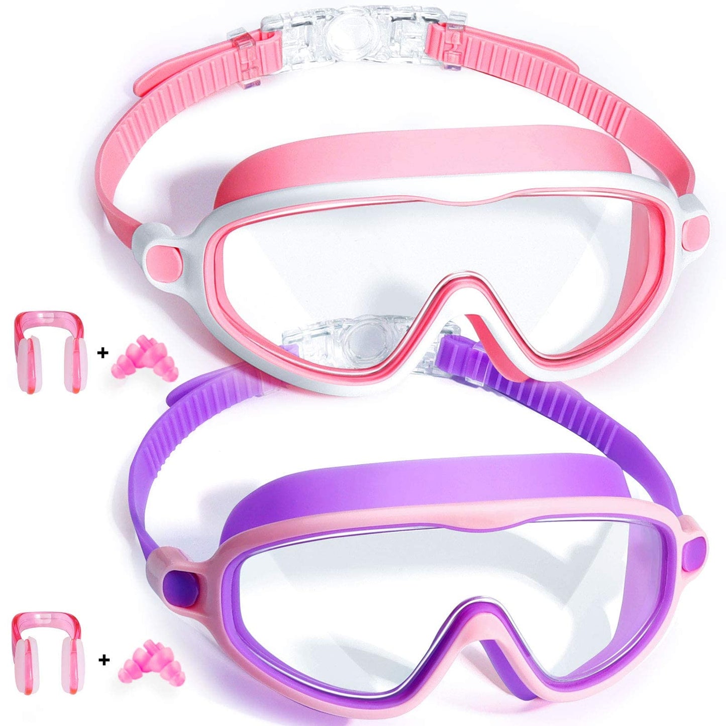 Seago Swim Goggles 2 Pack Anti-Fog Anti-UV Wide View Swimming Goggles for Kids 3-15