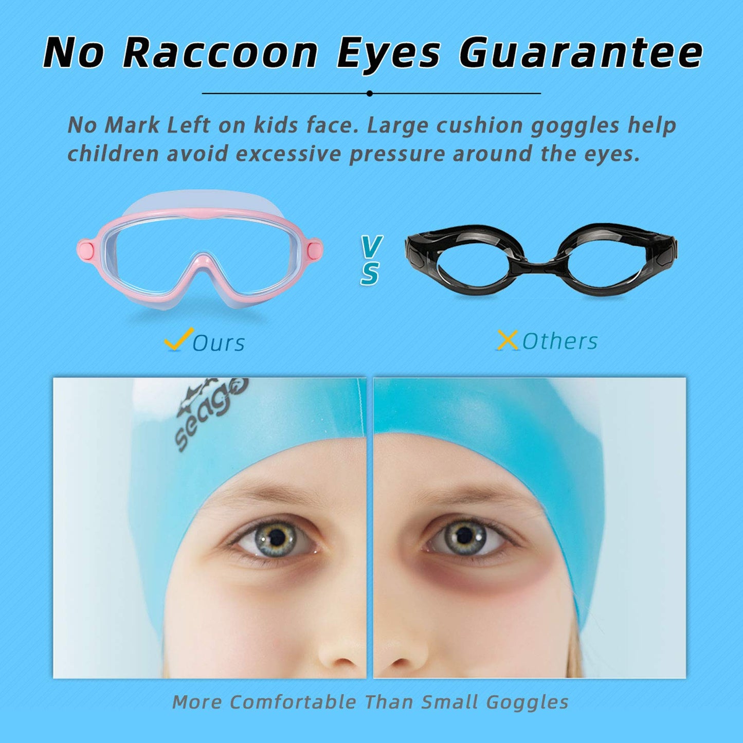 Seago Swim Goggles 2 Pack Anti-Fog Anti-UV Wide View Swimming Goggles for Kids 3-15
