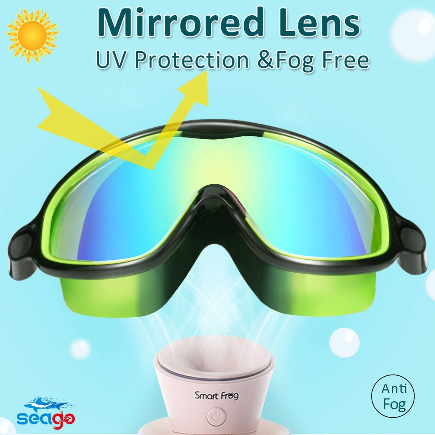 Seago Swim Goggles 2 Pack Anti-Fog Anti-UV Wide View Swimming Goggles for Kids 3-15