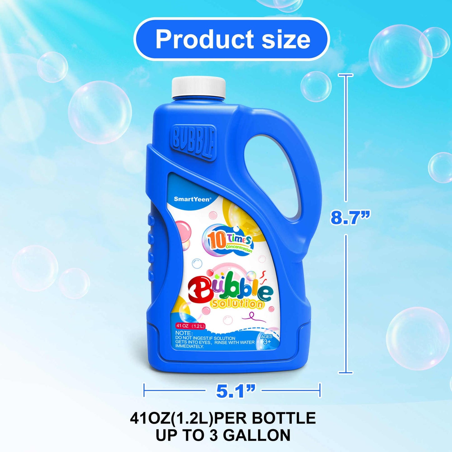 41oz Concentrated Bubble Solution Refill (Close to 1.2L/ up to 3.2 Gallon)-Safe for Kids, Perfect for Bubble Machines, Wands & Blowers - Ideal for Birthday Parties & Summer Fun (Blue)