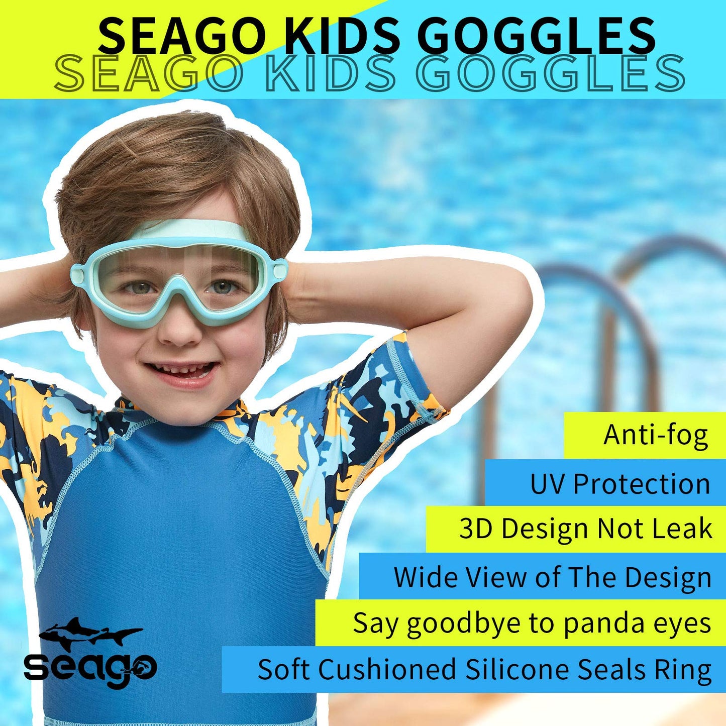 Seago Swim Goggles 2 Pack Anti-Fog Anti-UV Wide View Swimming Goggles for Kids 3-15