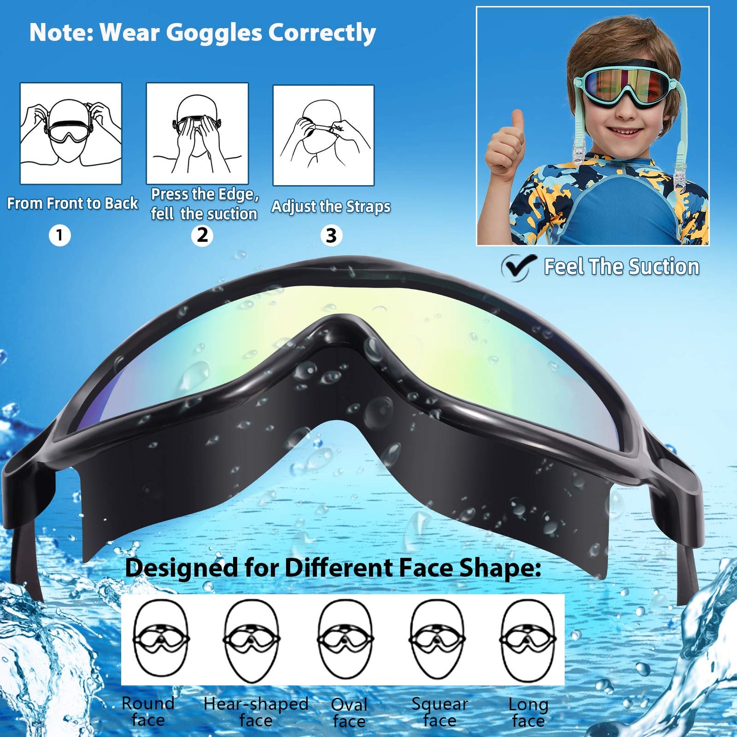 Seago Swim Goggles 2 Pack Anti-Fog Anti-UV Wide View Swimming Goggles for Kids 3-15